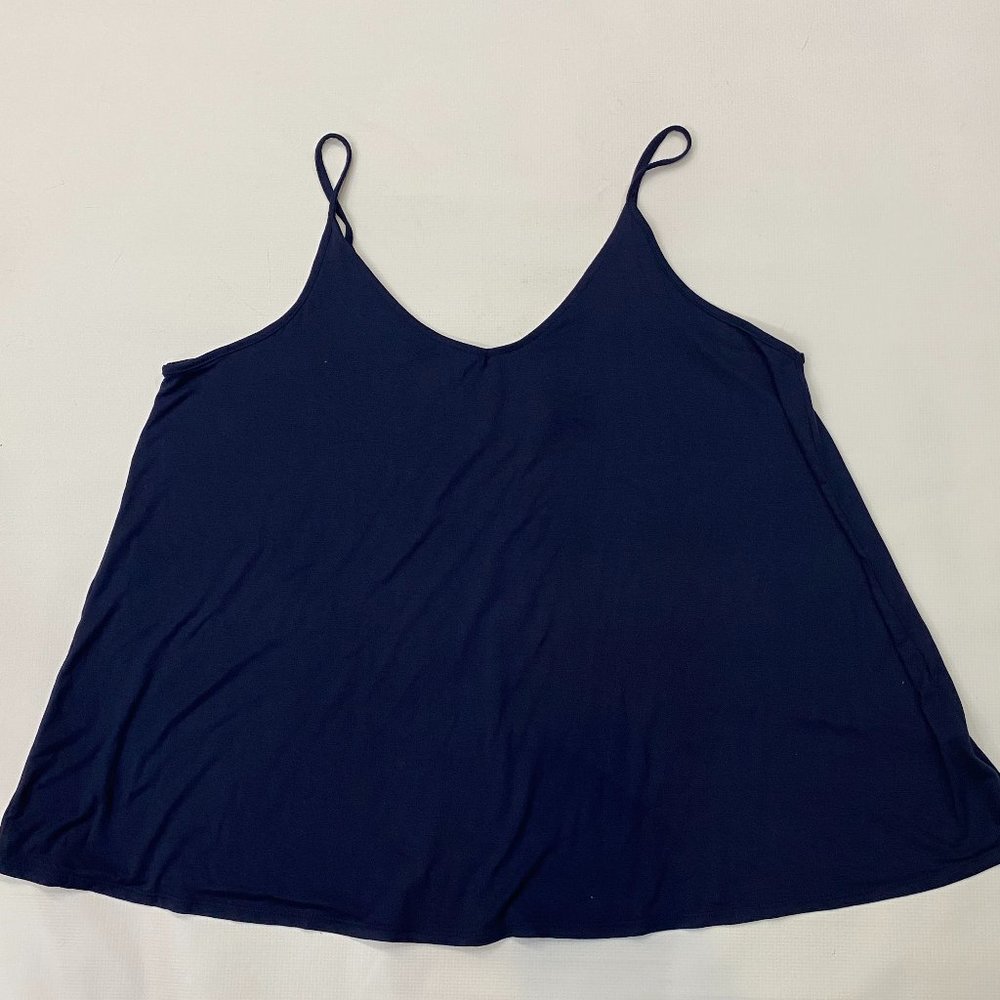 Haute Women's Size 3X V-Neck Strappy Tank Top Blouse Navy Relaxed Fit
